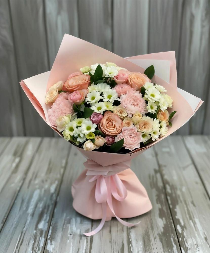 Букет цветов из: Гвоздики, Розы и Хризантемы в Малиновом озере