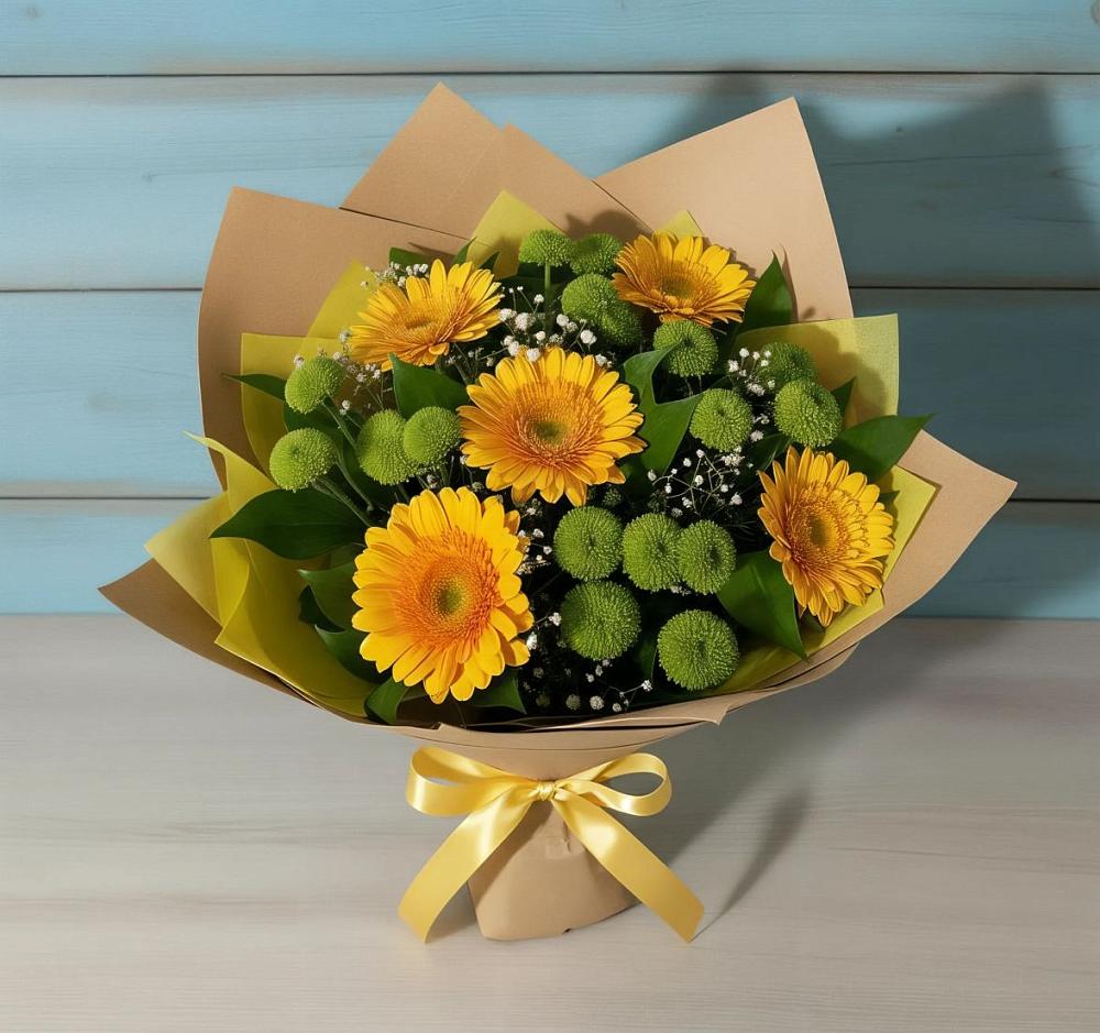 Букет цветов из: Герберы и Хризантемы в Малиновом озере