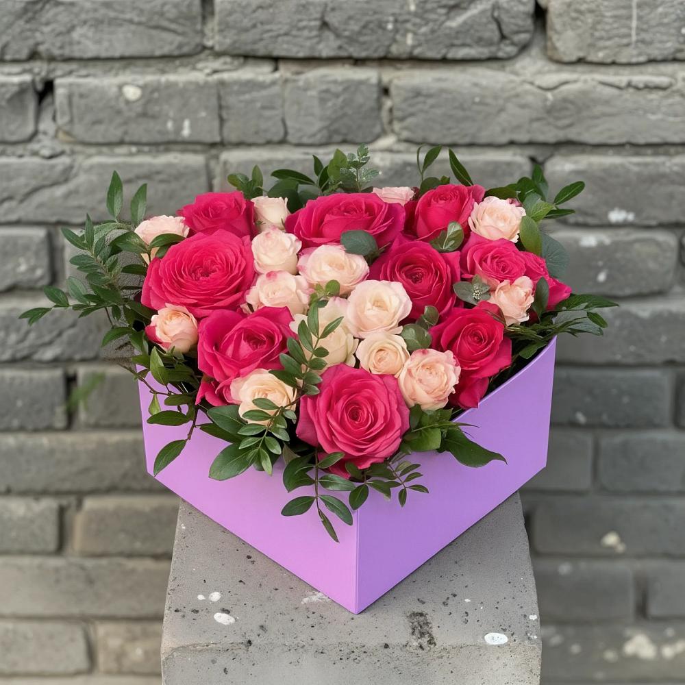 Цветочная композиция из Розы в коробке в Малиновом озере