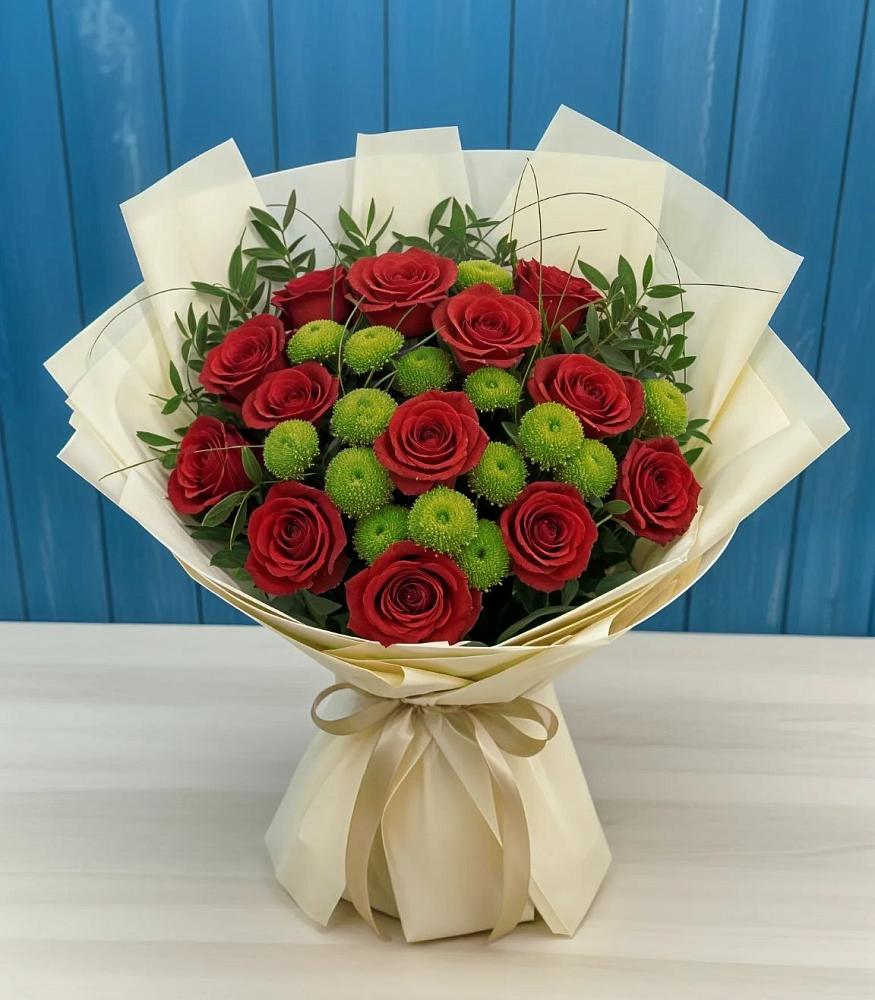 Букет цветов из: Розы и Хризантемы в Малиновом озере